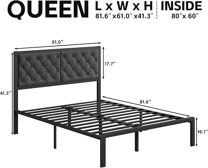 Fluest Queen Bed Frame with Headboard Linen Upholstered Bed Frame Platform