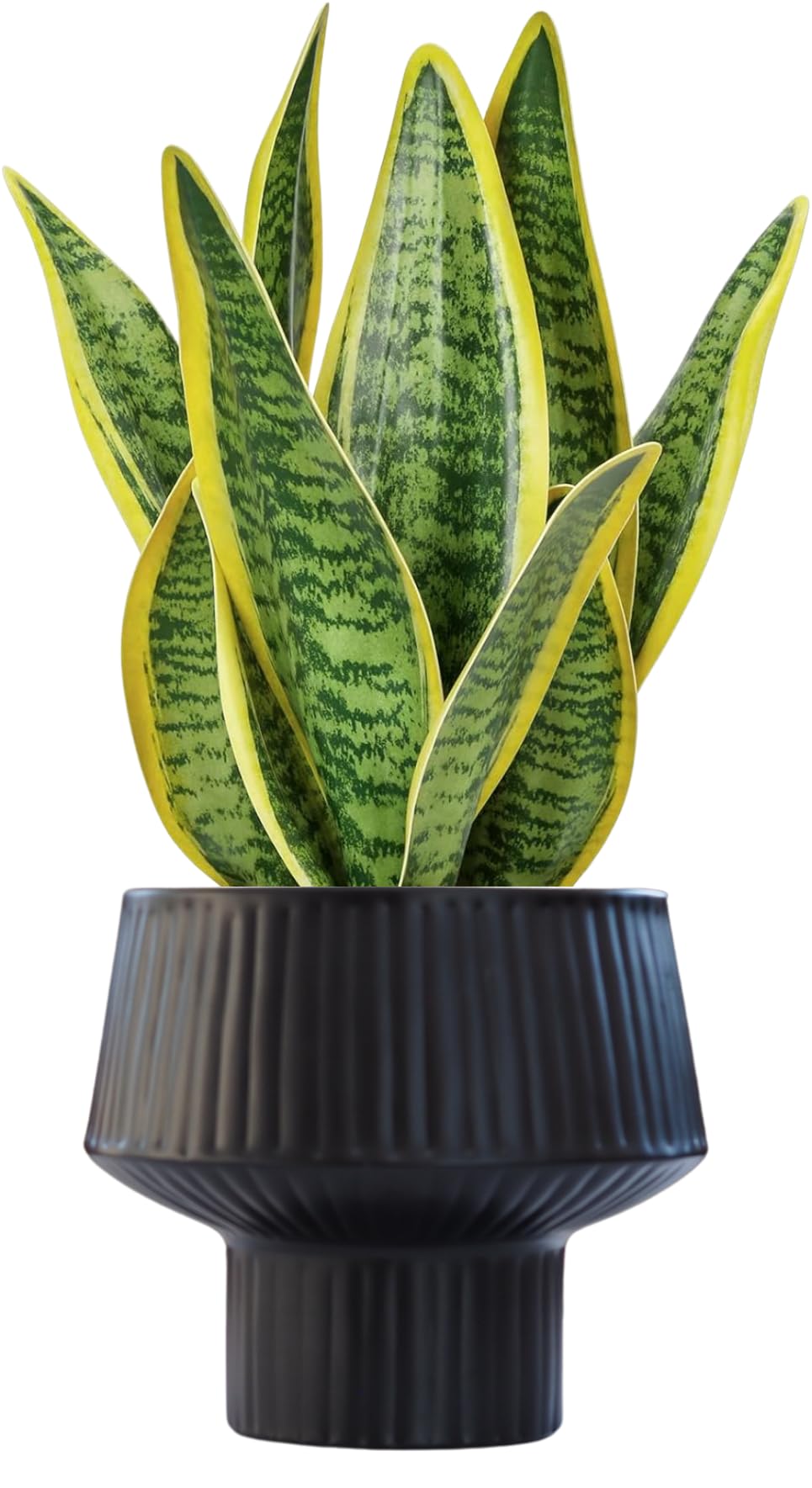 Wide Top Modern Handmade Metal Indoor Planter with Unique Shape, Vertical Grooved Design and Anti-Scratch Pads, Rust-Resistant Finish that is Sustainable Non-Plastic Pot Recyclable Metal Vase (Black)