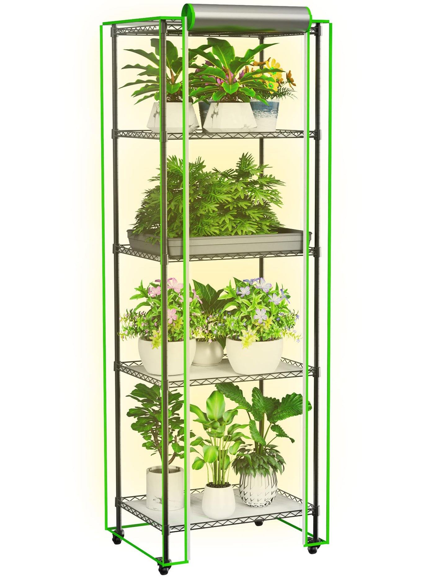 Kweetle Indoor Greenhouse with Grow Light, 5 Tier Mini Greenhouse, Full Spectrum Grow Light with Timer, Plant Shelf with PVC Cover for Seed Starting, Herbs, Vegetables, Balcony, 23.6×17.7×70.8 Inch