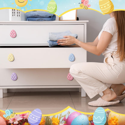 Moxweyeni 12 Pieces Easter Egg Silicone Cabinet Knobs Decor Hand Eggs Cabinet Knobs Cover Pastel Easter Decorative Drawer Knob Decor for Kitchen Home Spring Party Decorations