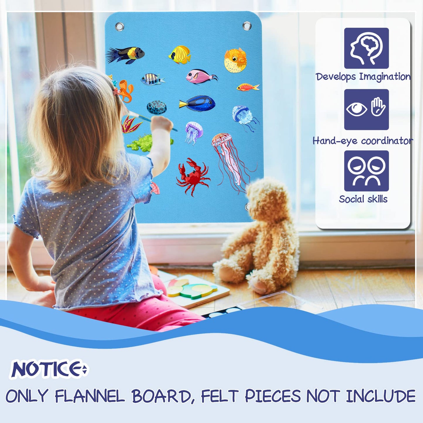 Yunsailing 4 Pieces Felt Board for Toddlers Classroom Flannel Board Stories for Preschool Homeschooling, Kids Felt Story Activity Wall Hanging Children Birthday Gifts, 11.8 x 15.75 Inch (Blue)