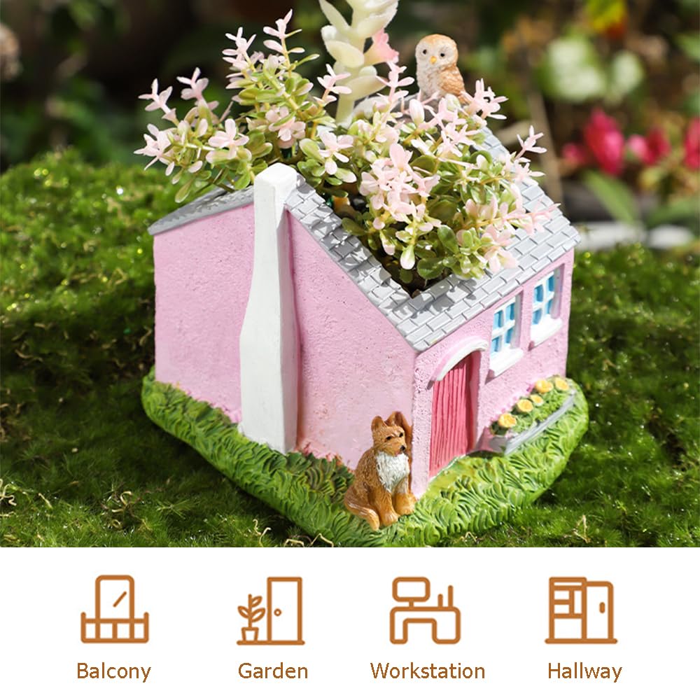 OULIGET Creative Garden House Plants Flower Pot with Drainage Holes,Cute Dog Succulent Plant Pot Decorated Desk,Garden,Living Room (Red House)