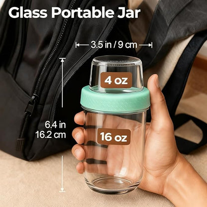 ComSaf Overnight Oats Containers with Lids (16oz+4oz, 6Pcs), Dual-Layer Chia Pudding Jars with Dry and Wet Separation, Yogurt Parfait Cups for Oatmeal Cereal Nut Fruit, Meal Prep Glass Jars for Salad