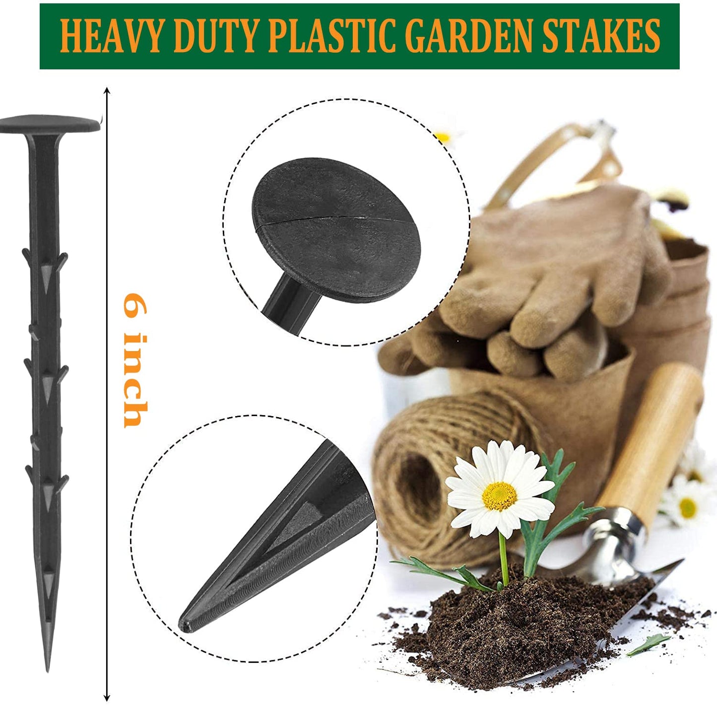 Aoipend 160 Pack Plastic Garden Lawn Stakes 6 inch Heavy Duty Landscape Anchors Spikes Rustproof Nail for Ground Lawn Edging, Weed Fabric, Tarp, Artificial Turf, Camping Tent