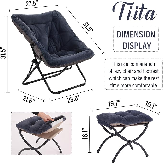 Tiita Folded Chair with Ottoman, Soft Faux Fur Oversized Folding Accent Chair
