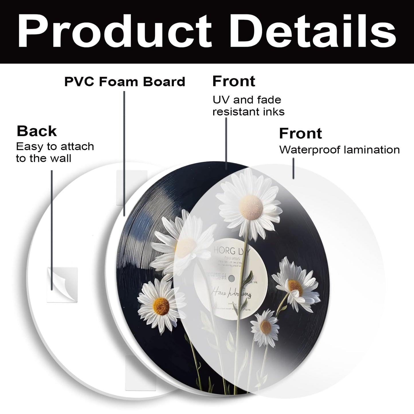 DOODLREAM 4PCS Botanical Vinyl Record Wall Decor 12" Hippy Plant Leaf Wall Art Posters for Room Aesthetic, Mushroom Daisy Flower Retro Record Decor for Music Party Studio Living Room DIY Craft Project