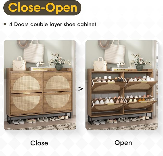 Maupvit Large Rattan Shoe Storage Cabinet