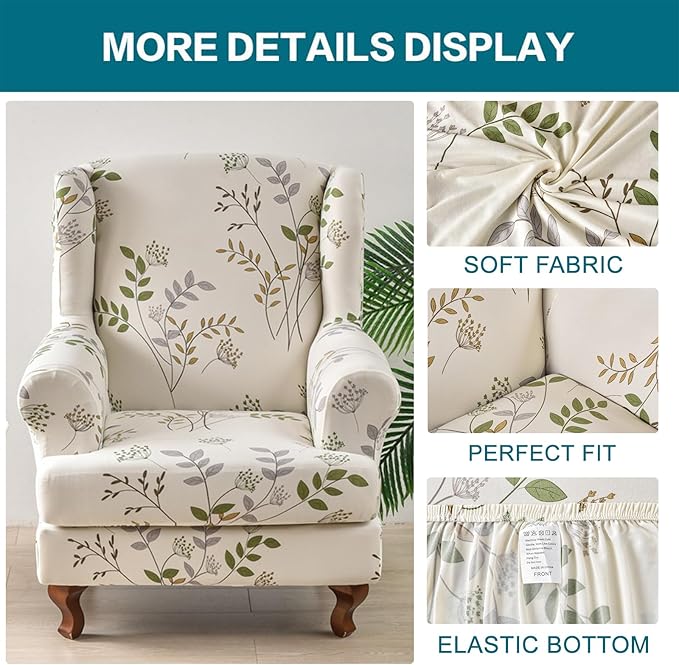 KRFOONN Wingback Chair Covers Slipcovers 2 Piece Stretch Wing Chair Covers