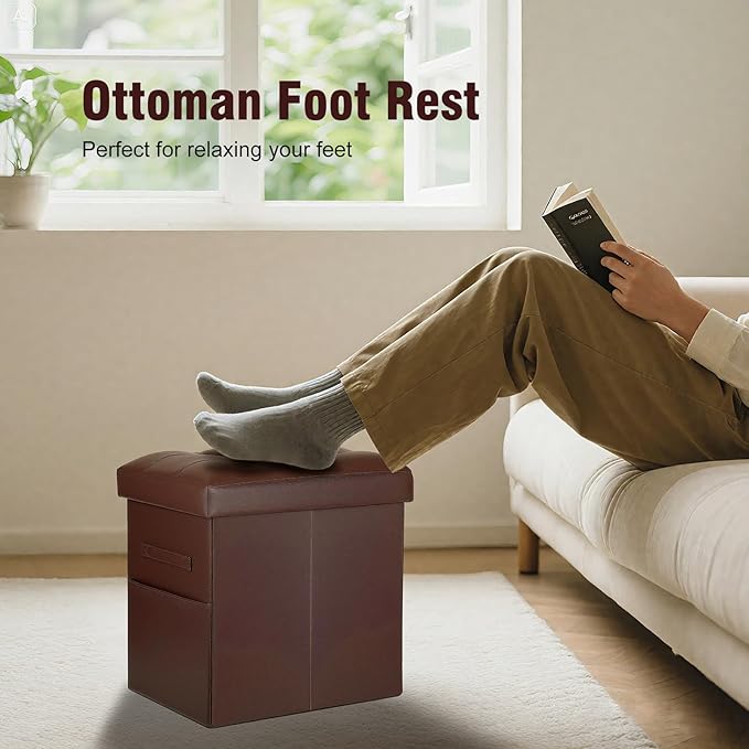 Ottoman with Storage, Folding Foot Rest Stool with Thicker Foam Padded Seat.