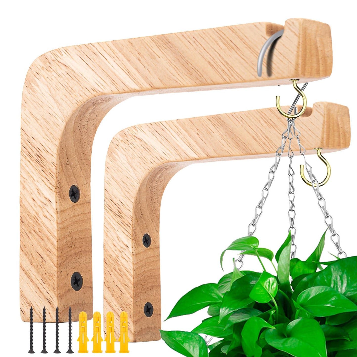 Oradrem 2 Pack Wooden Wall Hooks, Plant Hangers Indoor,6-Inch Wall Mounted Hanging Plant Hooks for Planters, Lanterns, Flower Bracket, Wind Chimes Burlywood Color
