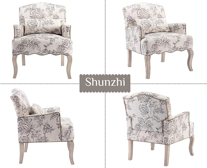 Shunzhi Floral Accent Chairs Farmhouse Upholstered Armchair Linen Reading Chair