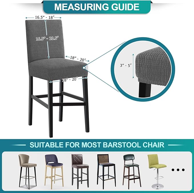 Turquoize 100% Waterproof Bar Stool Cover Stretch Washable Barstool Seat Covers