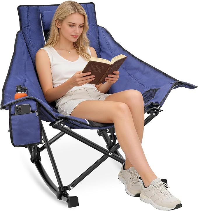 Suteck Oversized Rocking Camping Chair, Thick Padded Folding Rocking Chair