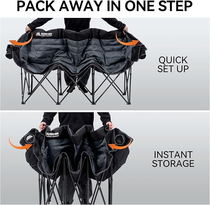 Huskfirm 3 Person Camping Chairs Folding Double Camping Chair Portable