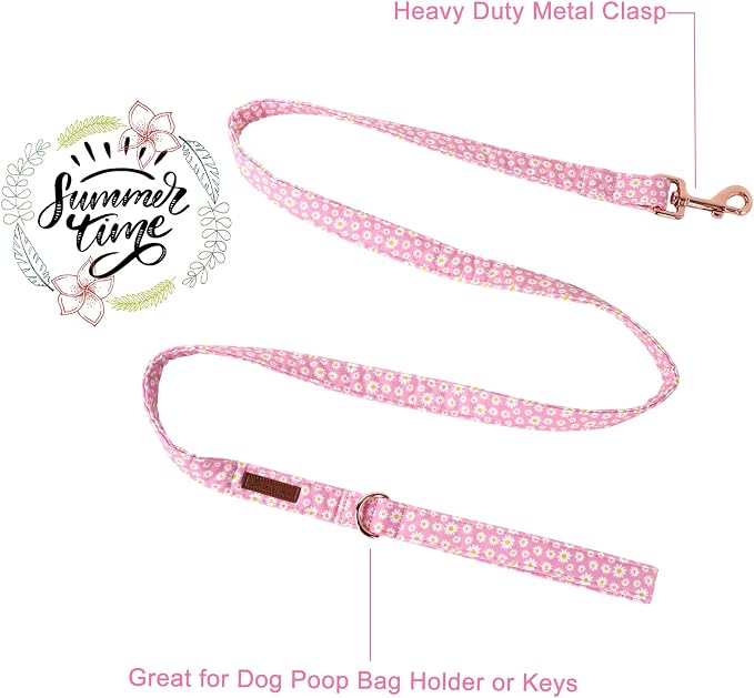 Summer Dog Collar & Leash Set, Sturdy Durable Hawaii Cotton, Blue, Fits Small to Large Dogs