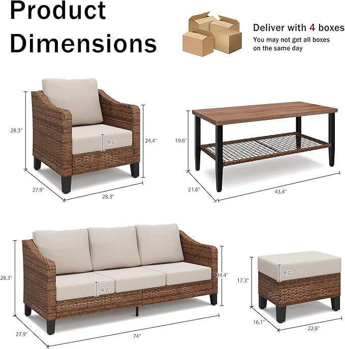 6-Piece Patio Conversation Sets, Outdoor Sectional Sofa