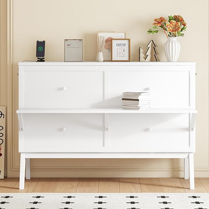 Queen Size Murphy Bed with USB Port and Removable Shelves on Each Side