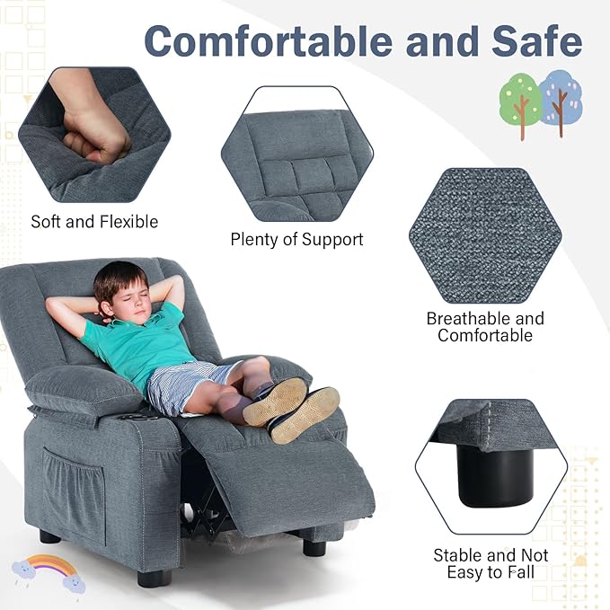 BOSMILLER Kids Recliner Chair， Push Back Toddler Recliner