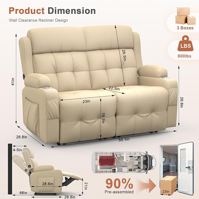 RV Loveseat Recliner Sofa, Wall Hugger Recliners