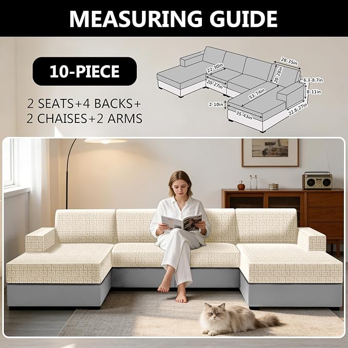 UNBBRRL 10 Pieces Stretch Sofa Cushion Covers