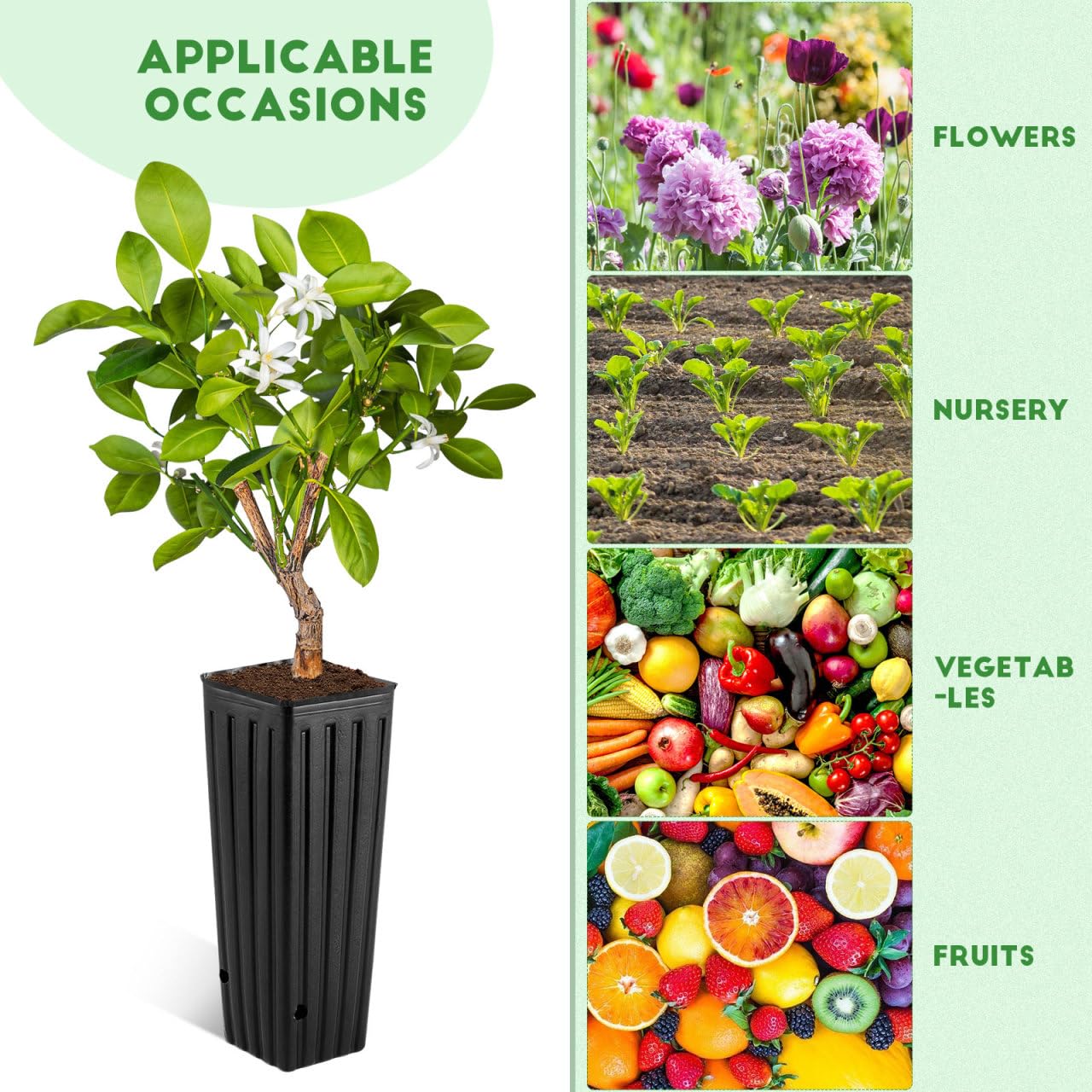 Yardwe 50pcs Deep Tree Pots, 11.2” Citrus Grow Bags Plastic Planting Pots with Holes for Indoor & Outdoor Plants, Vegetables, Fruits
