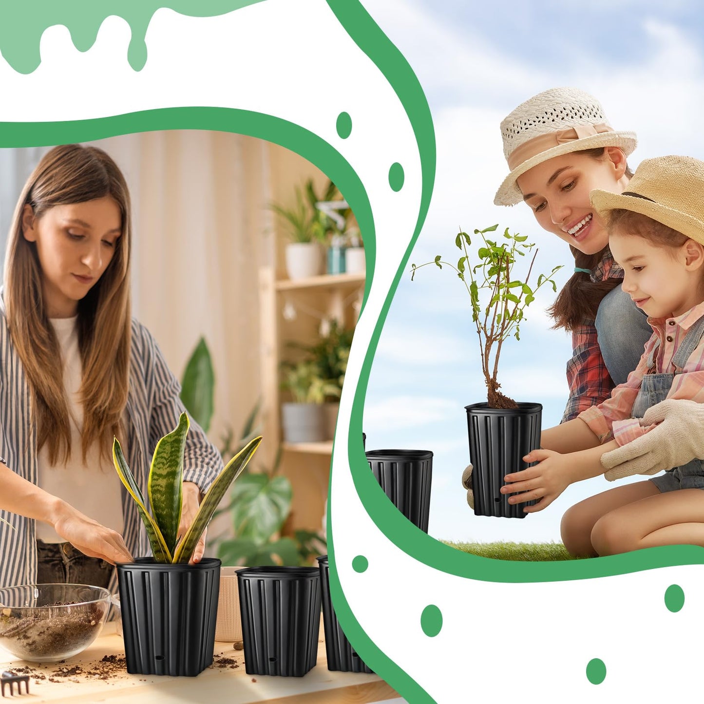 Dandat 100 Pcs Tall Tree Pots, Plastic Deep Plant Nursery Pots, Tall Seedling Flower Plant Container Starting Pots with Drainage Holes for Indoor Outdoor Gardening (5 Size 7.6"+9.8"+11"+11.4"+12.2"H)