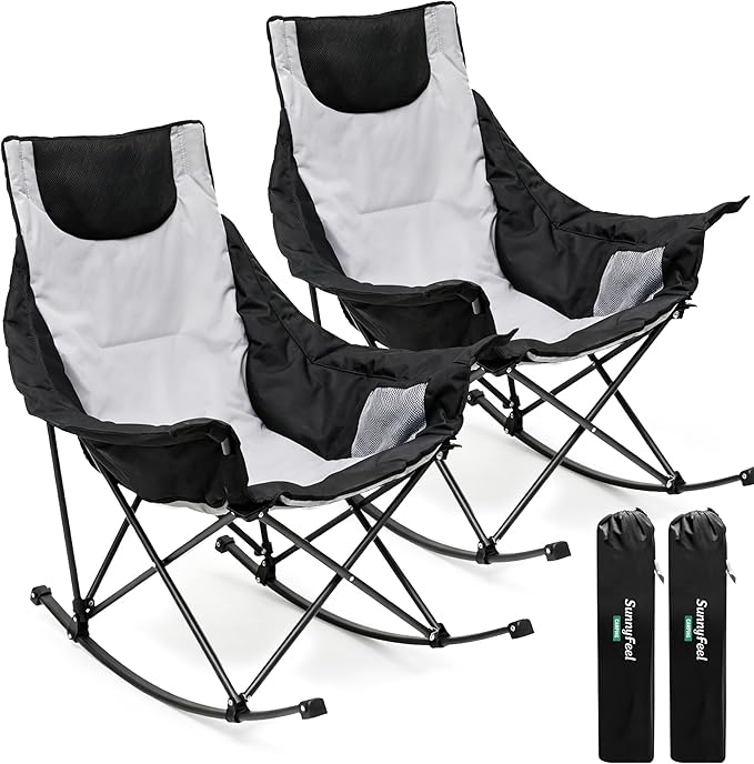 SUNNYFEEL Oversized Rocking Camping Chair 2 Pack, Fully Padded Patio Chair