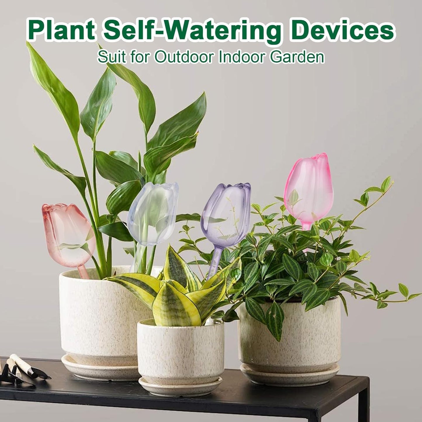 Adoric Plant Self-Watering Stakes 4 Tulips, Self Watering Planter Insert,Plant Watering Devices,Watering Bulbs for Indoor Automatic Plant Waterer Indoor (Small-4 Tulips)