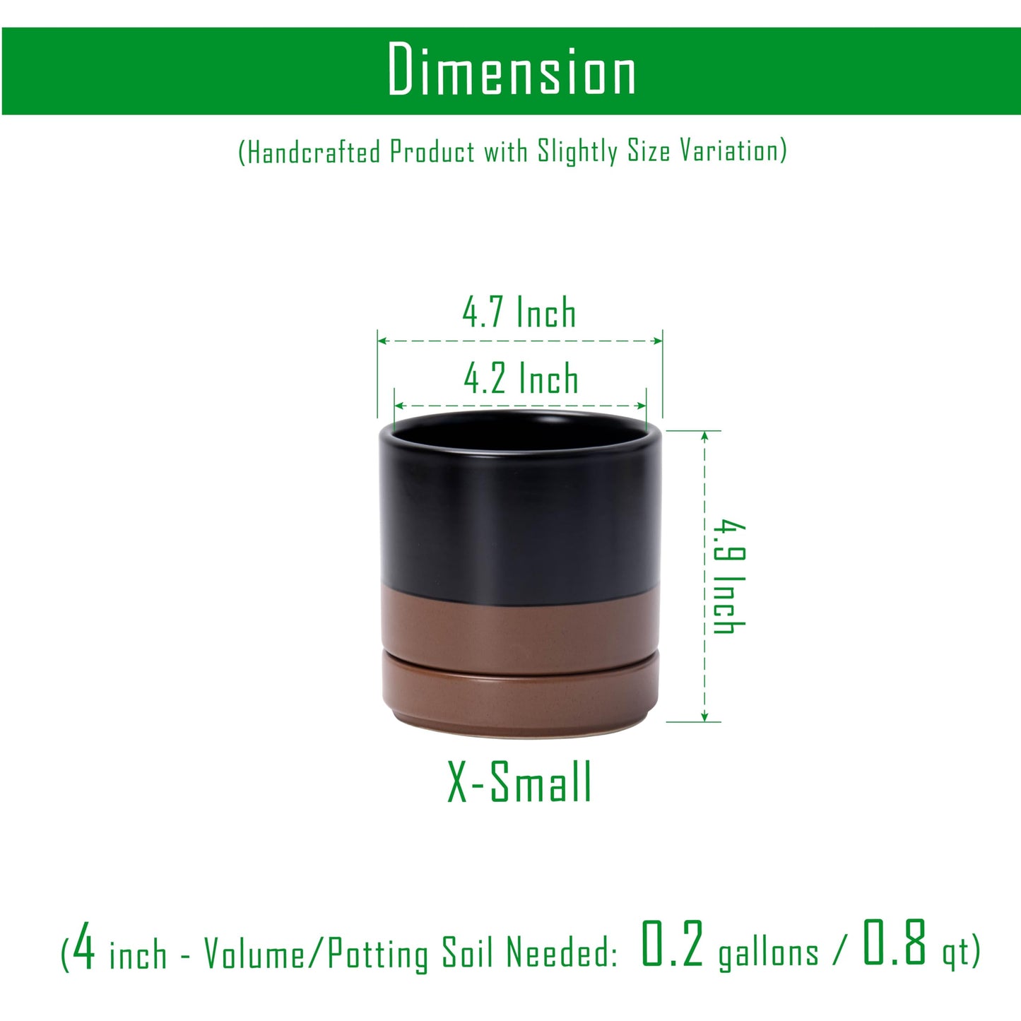 D'vine Dev Set of 4 Small Ceramic Plant Pots, 4.7 Inch Succulent Planter Pot for Plants with Drainage Hole and Saucer, Black/Speckled Tan, 94-X-B-7