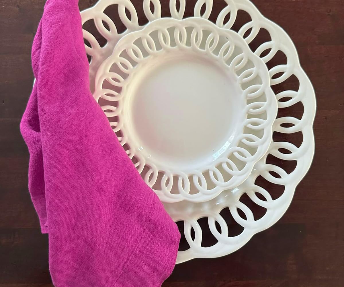 Linen Cocktail Napkins 12 x 12, 100% Pure Linen Napkins, Set of 4, Pink Table Napkins, Farmhouse Orchid Cloth Napkins, Weddings, Pink Napkin and Everyday Use, Halloween, Thanksgiving