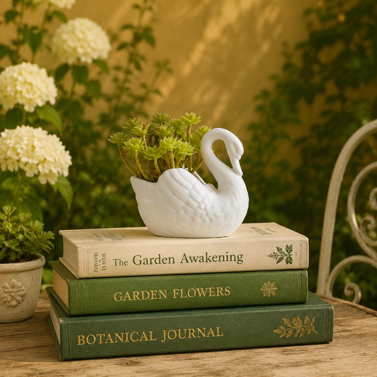 VANZACK Elegant White Ceramic Swan Planter 4.4in Decorative Succulent Flower Pot Swan Vase, Ceramic Swan Decor and Candle Holder for Home Office Gardening