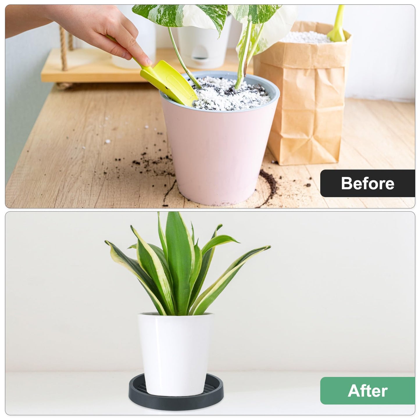 M METERXITY 2-Pack Plant Saucer, 7.9 Inch Flower Pot Saucers, Thicker Anti-Rot Root Plastic Plant Saucer for Indoor/Outdoor Potted Plant/Plant Water Catcher Tray [Cement Ash]