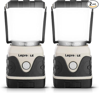 Lepro 1000LM Battery Powered LED Camping Lantern, White Tent Light with 4 Light Modes, Camping Essentials, Waterproof Lantern Flashlight for Camping, Emergency Light, Power Outage, Not Rechargeable