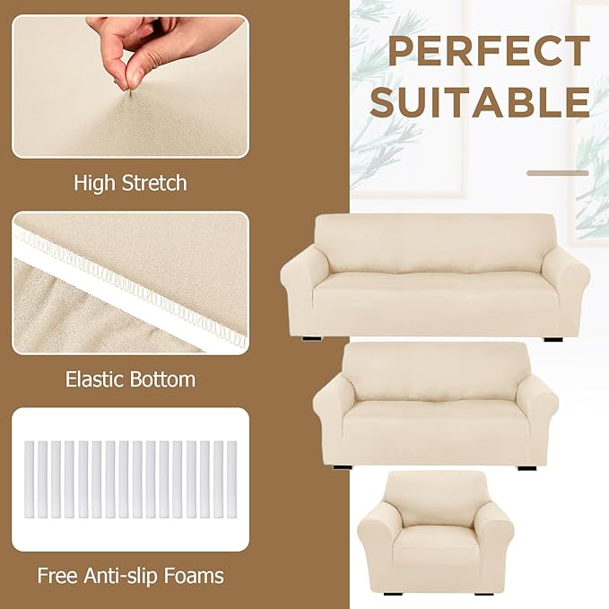 Peryiter 3 Pcs Couch and Loveseat Covers Set Sofa Cover