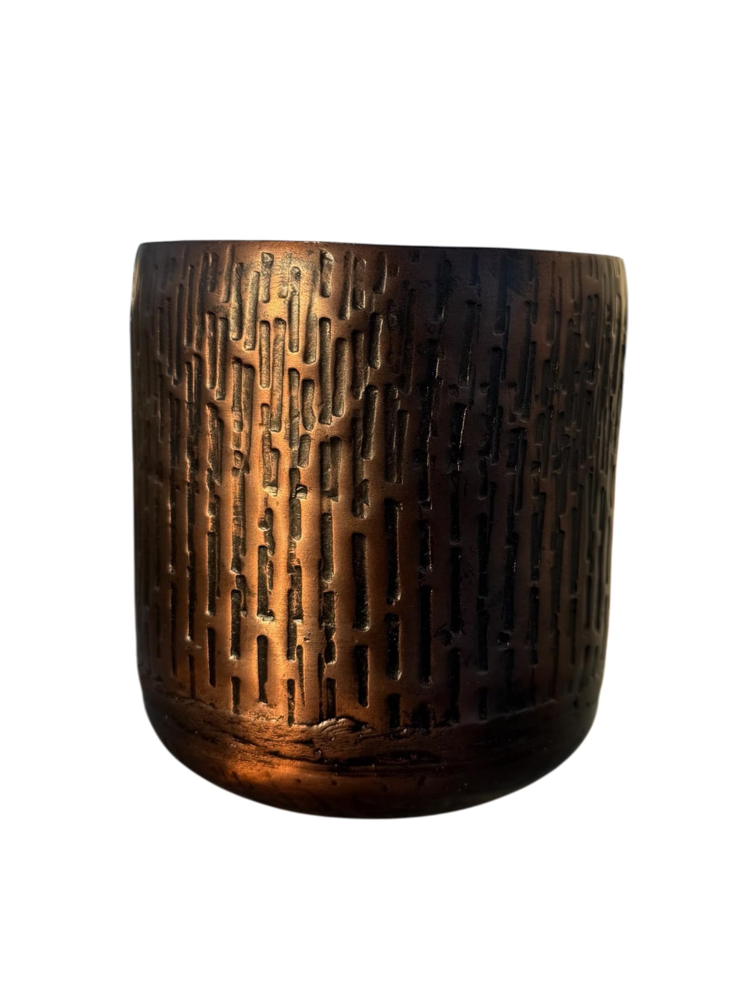 Set of 2 Antique Copper Handmade Metal Planters – Textured Grooved Design with Anti-Scratch Pads – Indoor Decorative Flower Pots with a Medieval Look – 7x7" and 5x5" Height Rustic Artisan Planter Set