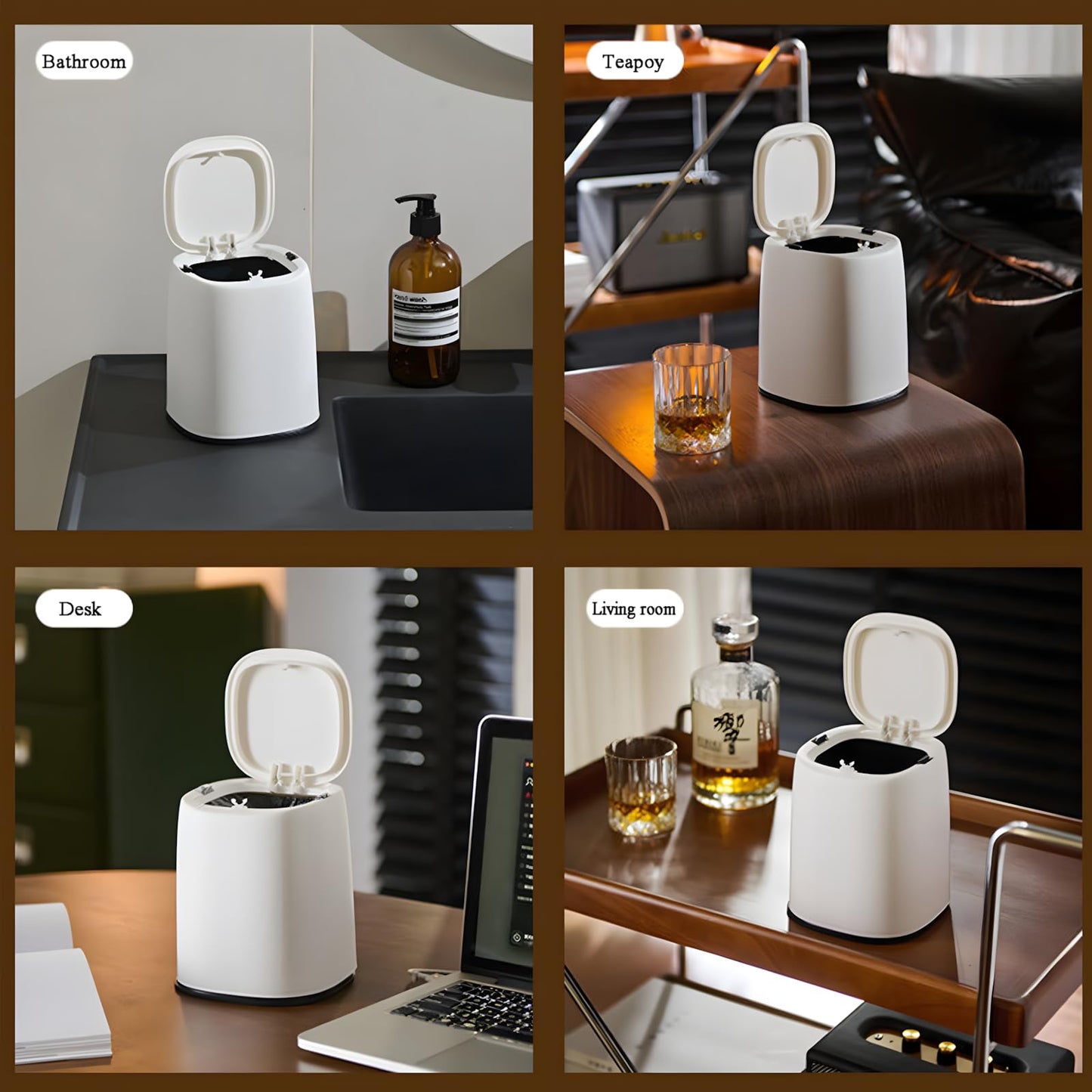 HomDSim Mini Trash Can with Lid, Pop Up Countertop Wastebasket, Tiny Plastic Trash Bin, Counter Garbage Lint Bin Removable Small Garbage Can for Countertop,Dressing Table,Bedsid,Desk