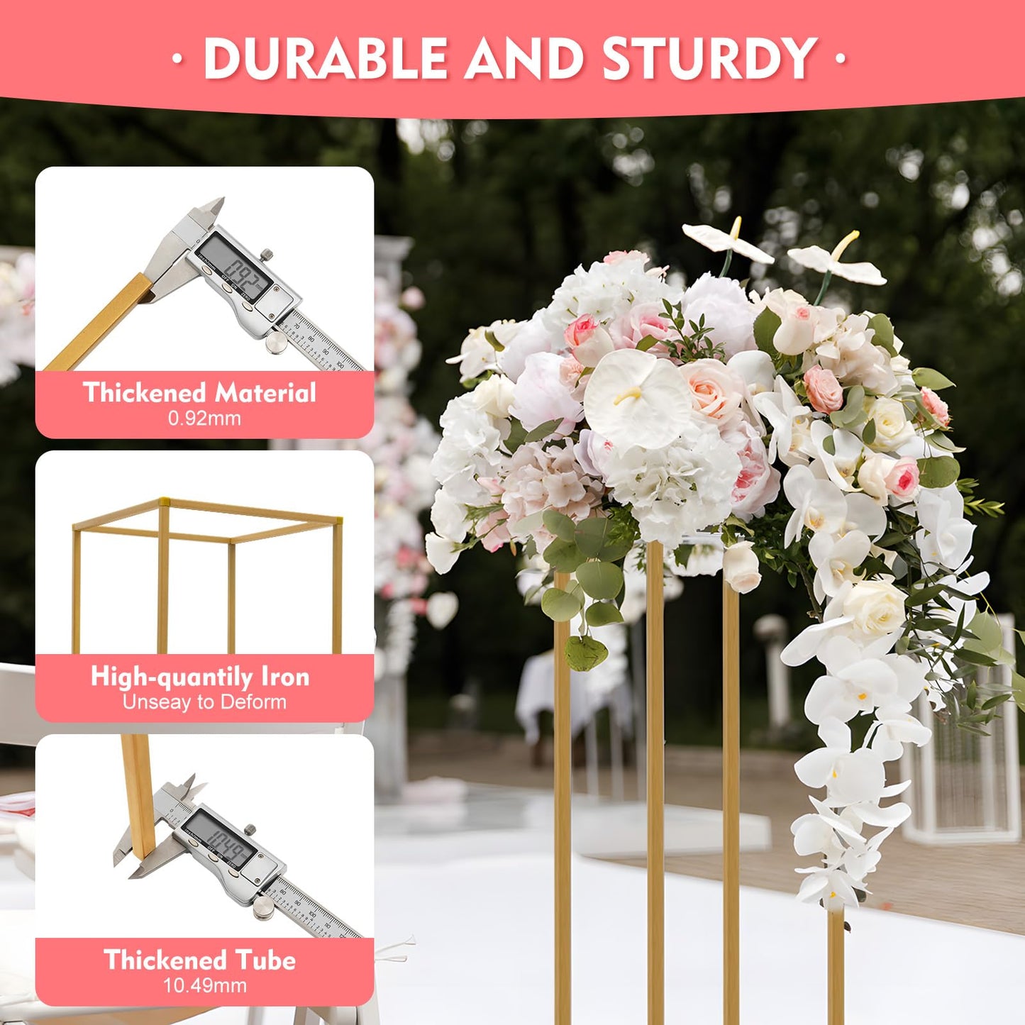 10 Pieces Gold Flower Stand for Wedding,31.4 Inch Rectangular Floral Rack Wedding Centerpieces Stand Flower Column for Tables Tall Floor Standing Vases for Party Home Decor