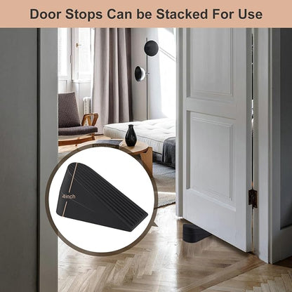 JZWBLILY Big Door Stoppers for Bottom of Door on Floor, Premium Big Rubber Door Stop Wedge, Floor Sturdy Stackable Door Stops for Carpet Heavy Duty Door, Door Gaps (Big 2 Pack, Black)