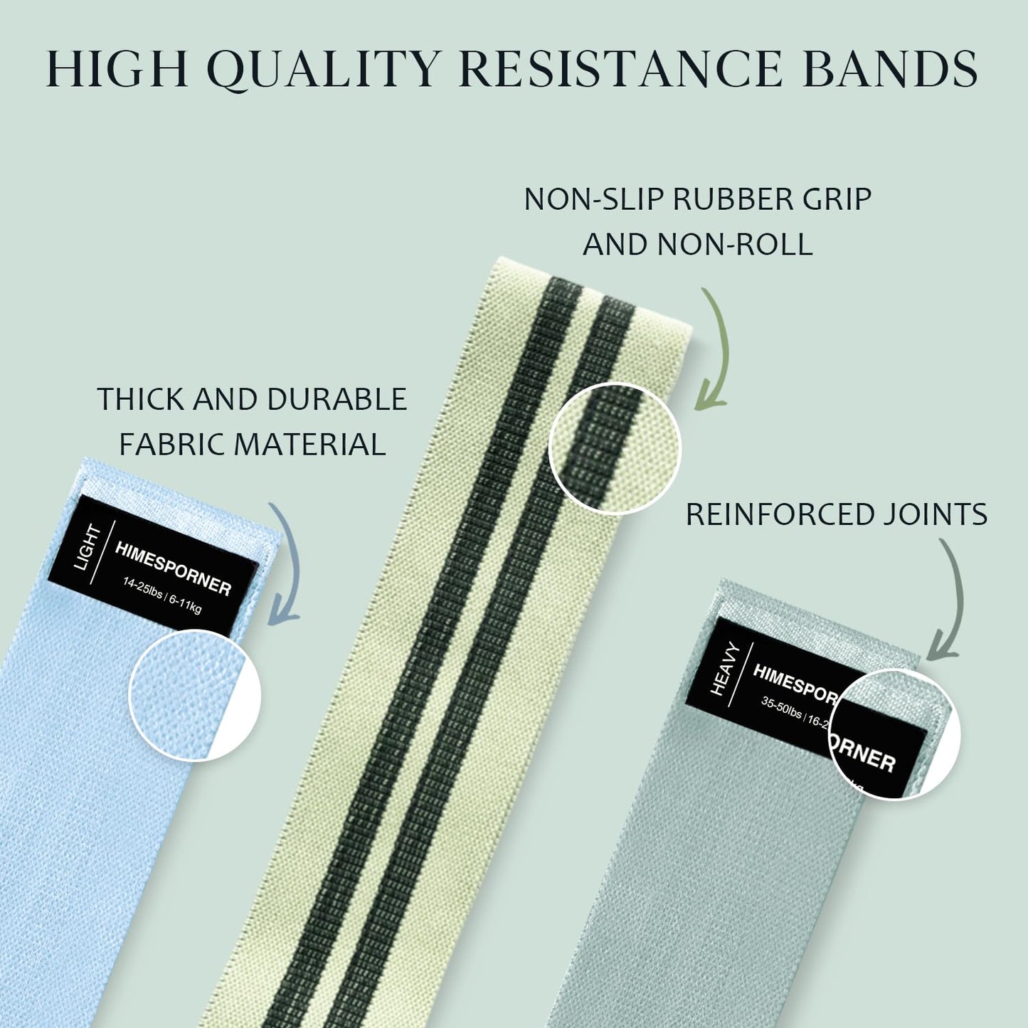 Wide Fabric Resistance Bands for Working Out, 3 Level Non-Slip Exercise Booty Bands for Women & Men Leg and Glutes with Hair Ties and Tape Measure - for Home Gym Workout, Yoga, Pilates