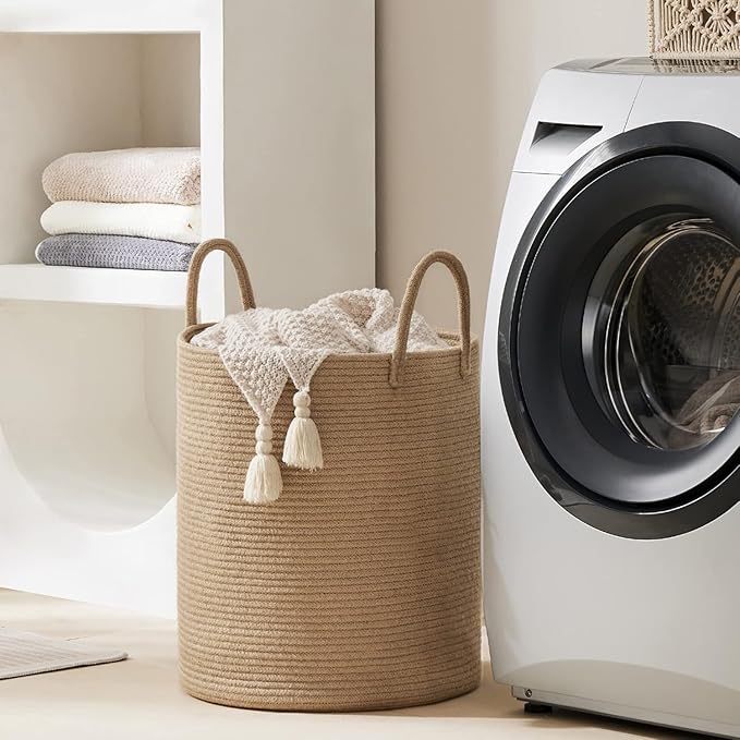 Jute Rope Laundry Hamper Basket by YOUDENOVA, 58L Tall Laundry Basket, Baby