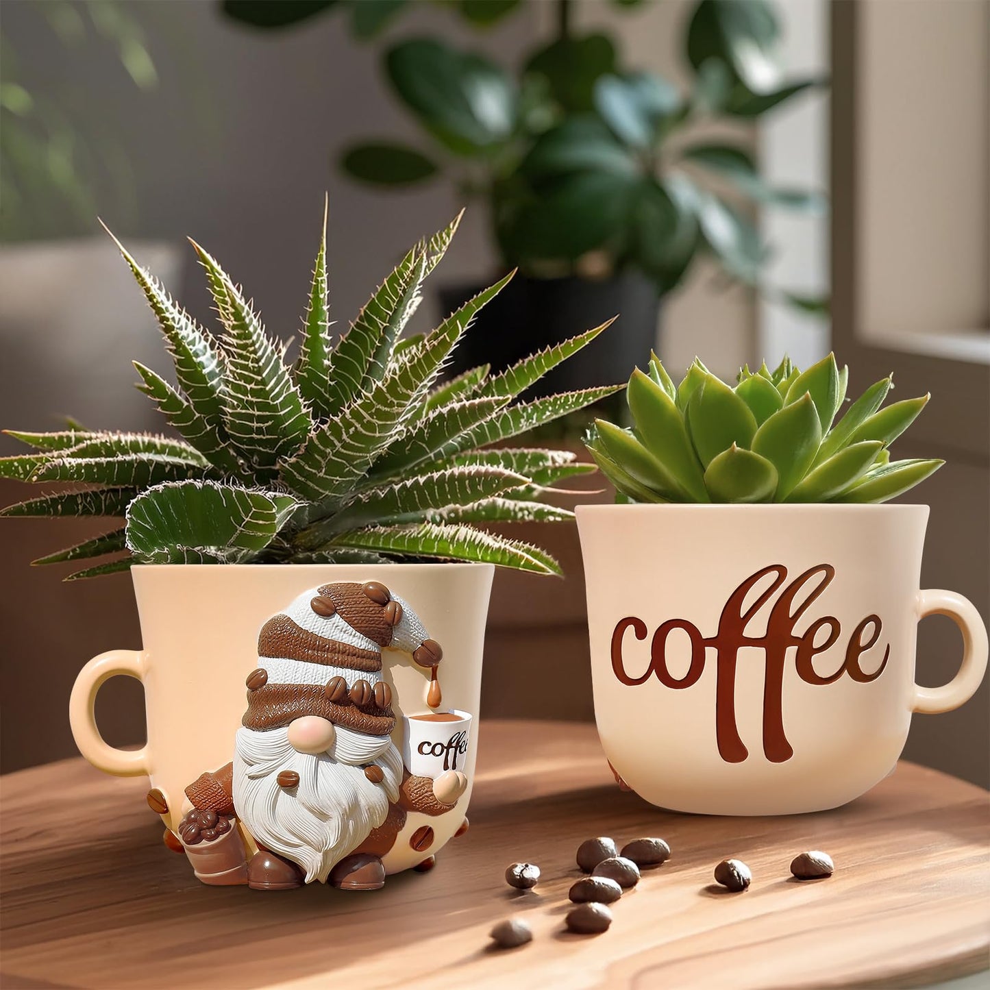 GUGUGO Coffee Cup Gnome Plant Pots, Cute Unique Flower Pots for Indoor Plants, Funky Small Planters with Drainage Holes, Eclectic Home Decor Aesthetic, Funny Gardening Planter for Couple Gift, Male