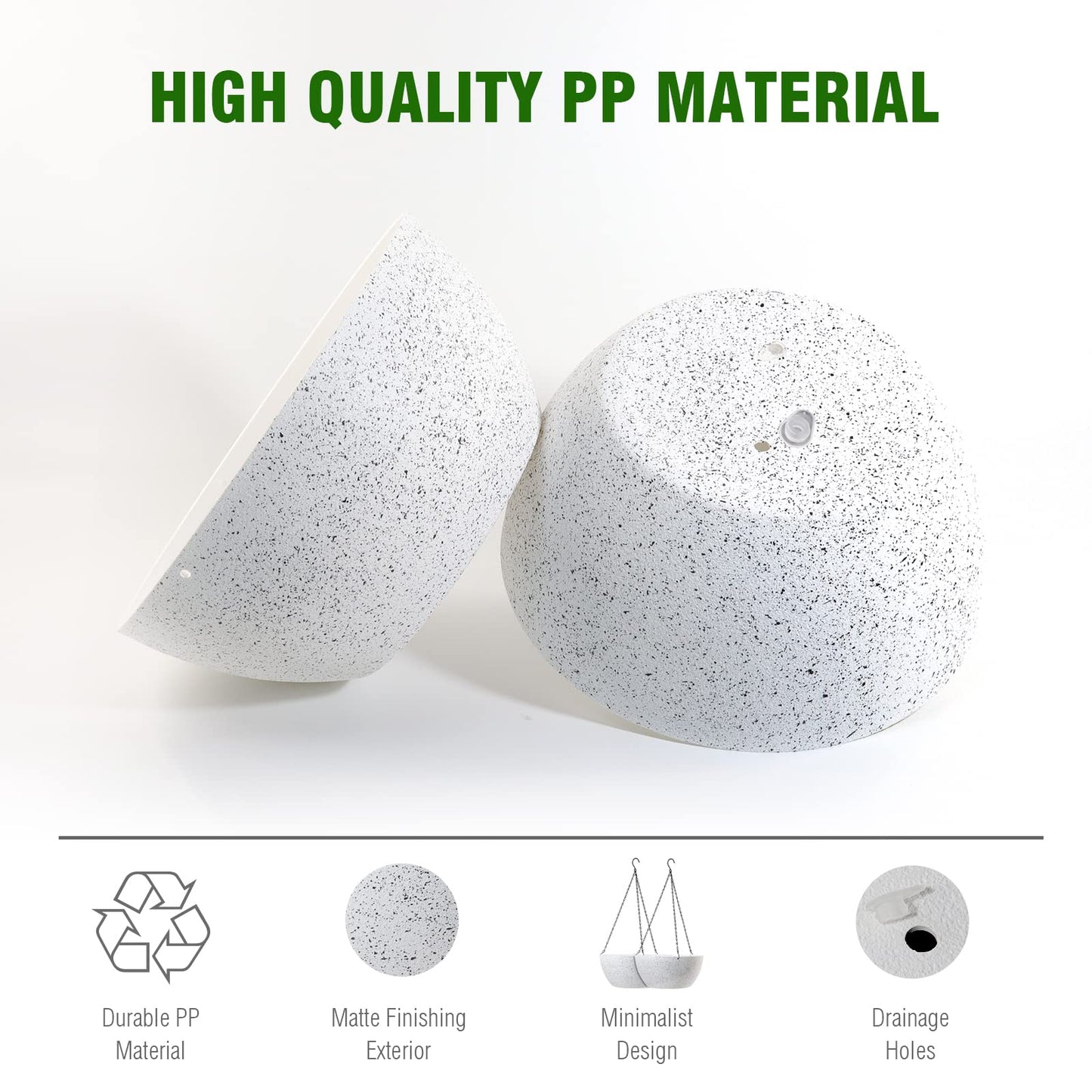 WSMKSZ 10 inch Hanging Planters for Outdoor Indoor Plants with Drainage Holes and Chain, 2 Pack Round Hanging Flower Plant Pots for Garden Home Porch Decor, Speckled White