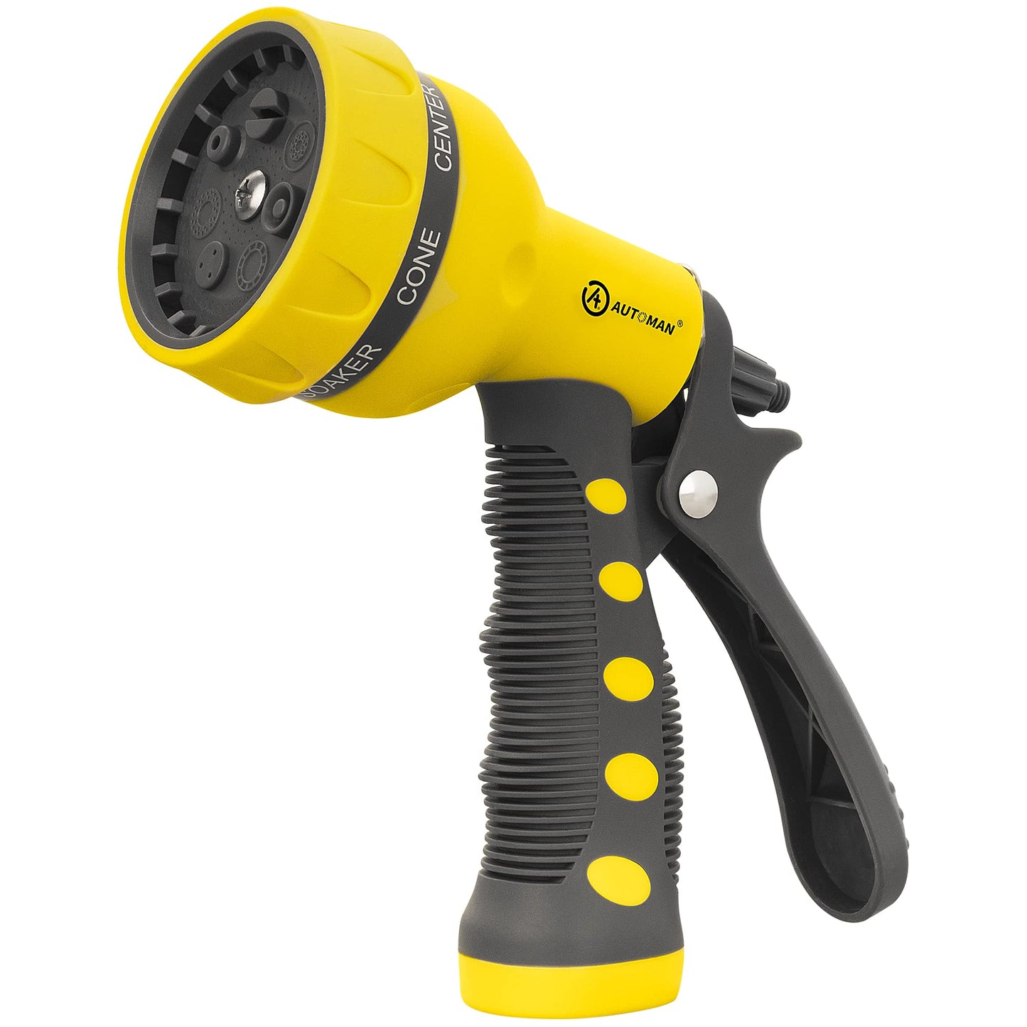 AUTOMAN-Garden-Hose-Nozzle,ABS Water Spray Nozzle with Heavy Duty 7 Adjustable Watering Patterns,Slip Resistant for Watering Plants,Lawn& Garden,Washing Cars,Cleaning,Showering Pets - Yellow