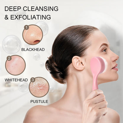 2 Pack Silicone Face Scrubber Exfoliating Brush, Manual Handheld Facial Cleansing Brush Blackhead Scrubber, Soft Bristles Waterproof for Face Skincare (Round-Pink)