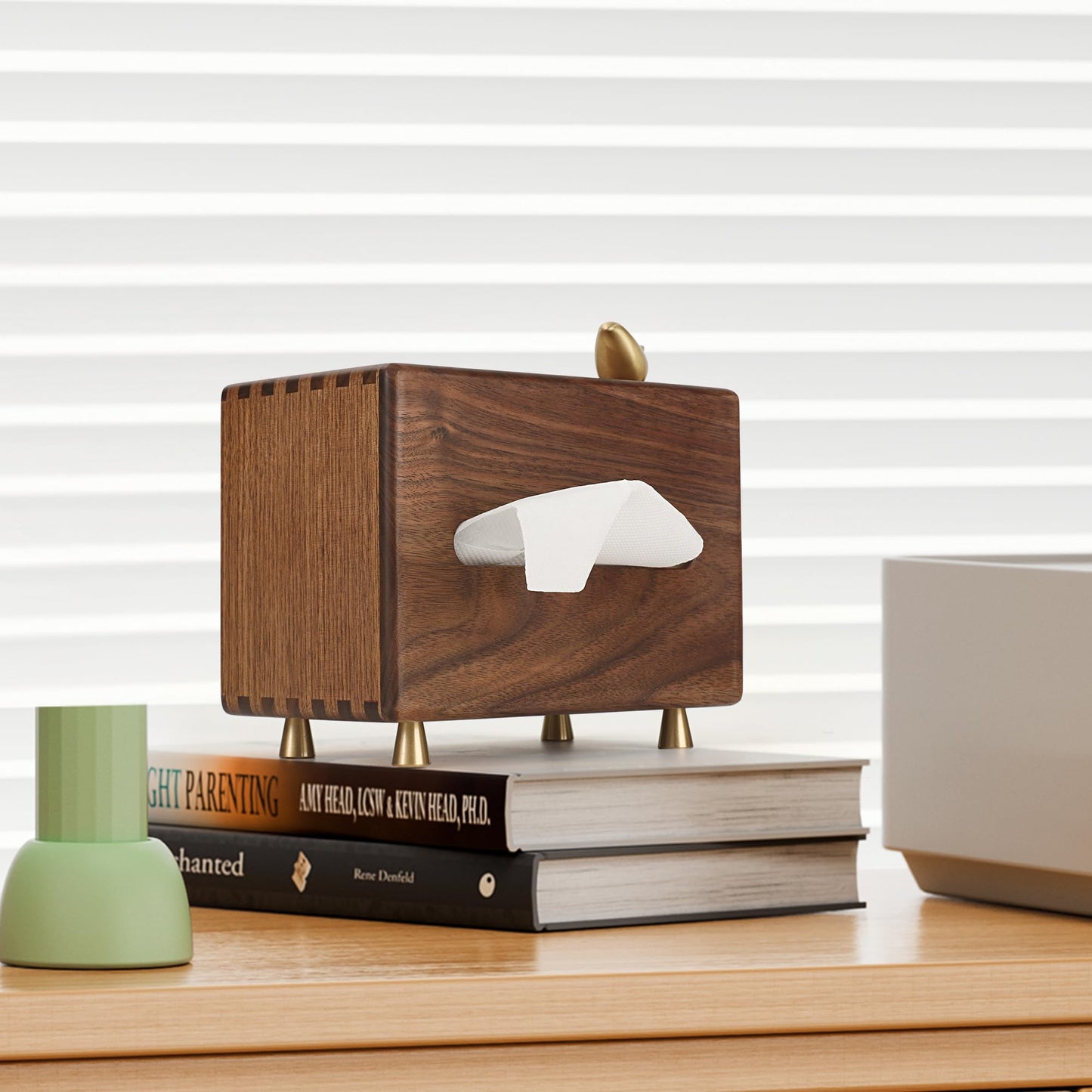 Black Walnut Wood Rectangle Tissue Box with Copper Bird Decor, Tissue Box Cover, Modern Style, Bedroom, Study Room, Office, Unique Gift idea of Elegant Copper Birds for Home Decor