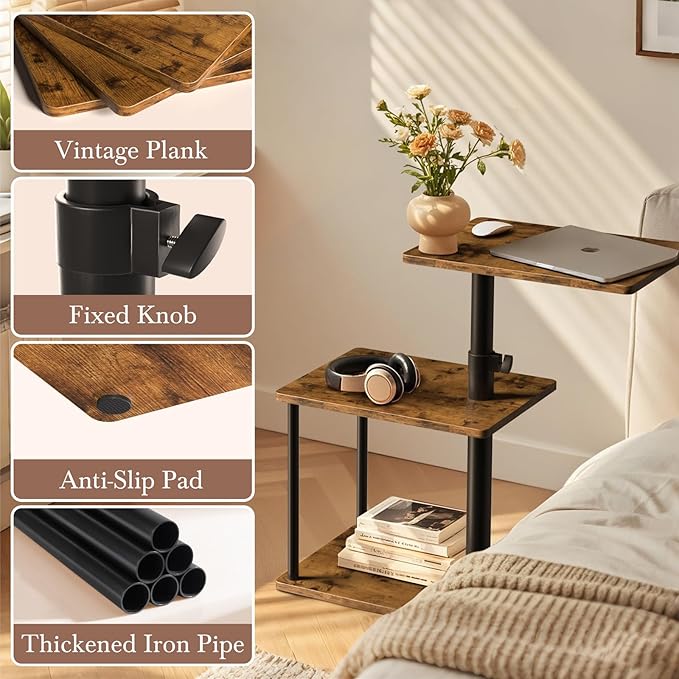 Faesun 360° Swivel Side Table for Height Adjustable, C Shaped End Table for
