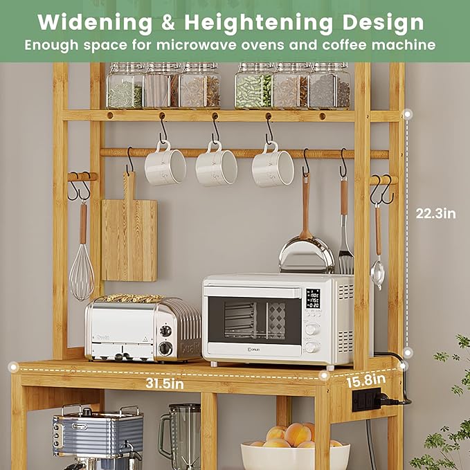 Bakers Rack with Power Outlets, 8-Tier Microwave Stand, Kitchen Utility Storage