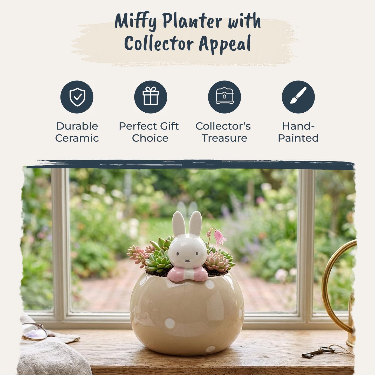 Miffy Peek-A-Bloom Planter, Beige, 6.625" L x 6.625" W x 7.125" H Created by Blue Sky Clayworks
