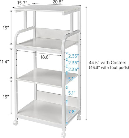Fannova 4 Tier White Printer Stand Table with Adjustable Shelves, Movable Printer Shredder Stand with Wheels for Home Office Storage and Organization, Rolling Cart for Computer Tower CPU