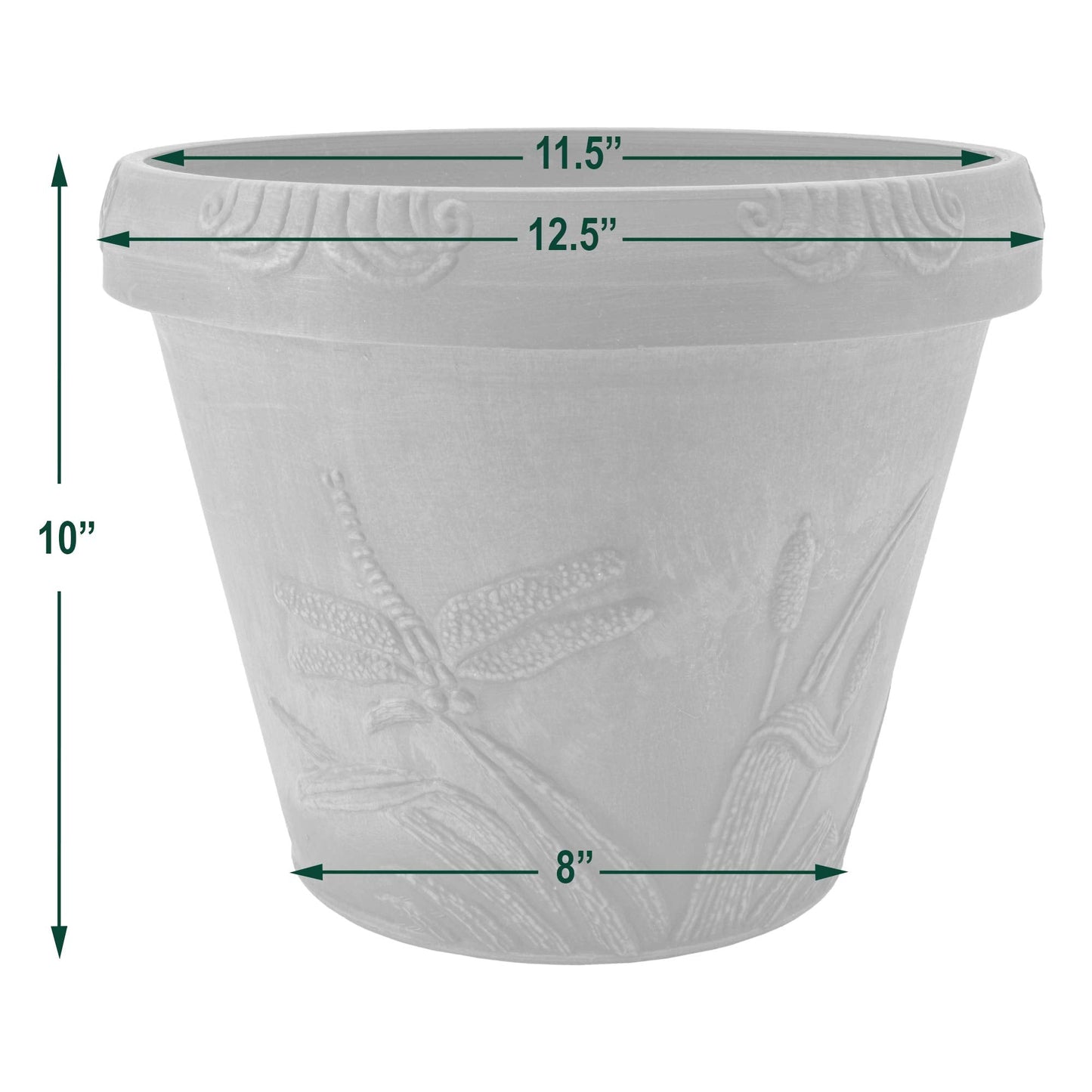 PSW Pot Collection Dragonfly Planter Pot for Indoor and Outdoor Plants and Gardens, 12.5' by 10, Beige